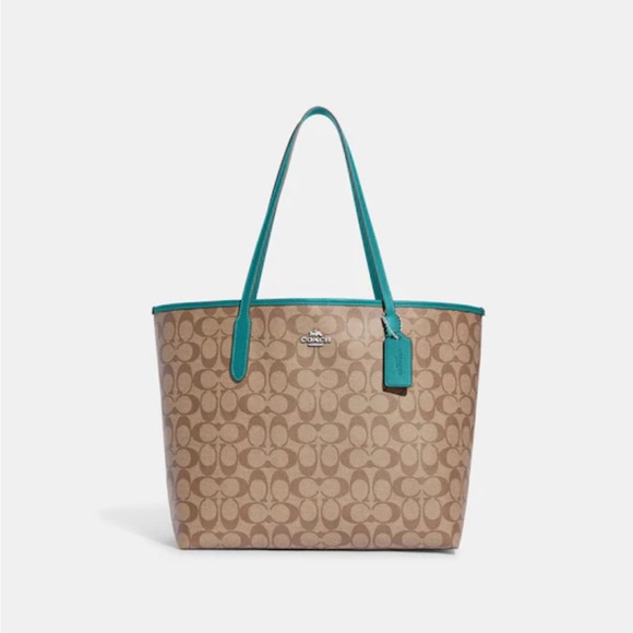 Coach Handbags - BRAND NEW SIG CITY TOTE KAKI AND TEAL BLUE TOTE BAG BY COACH!